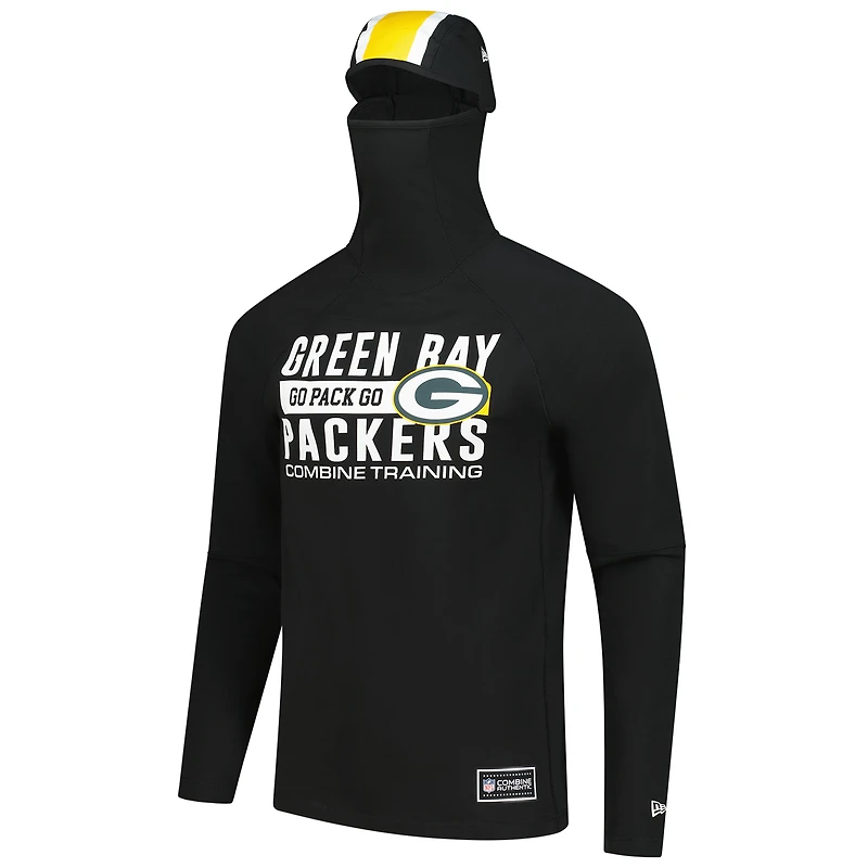 Men's New Era Black Green Bay Packers Functional Fandom Balaclava Helmet Stripe Tri-Blend Hoodie