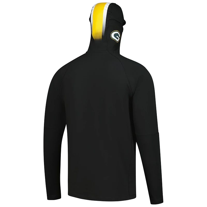 Men's New Era Black Green Bay Packers Functional Fandom Balaclava Helmet Stripe Tri-Blend Hoodie