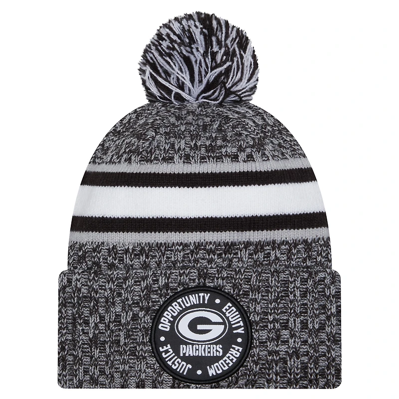 Bonnet en tricot à revers Inspire Change New Era pour hommes, noir, Green Bay Packers, avec pompon