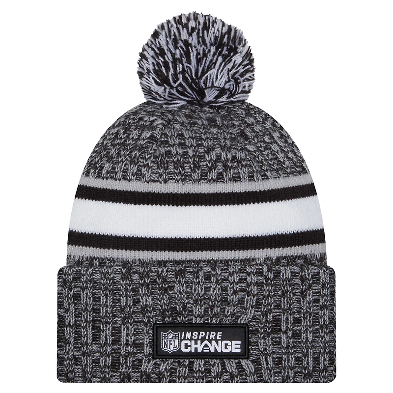 Men's New Era Black Green Bay Packers Inspire Change Cuffed Knit Hat with Pom