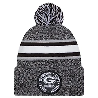 Men's New Era Black Green Bay Packers Inspire Change Cuffed Knit Hat with Pom