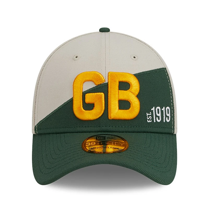 Casquette Flex New Era pour homme, crème/vert Green Bay Packers 2023 Sideline Historic 39THIRTY