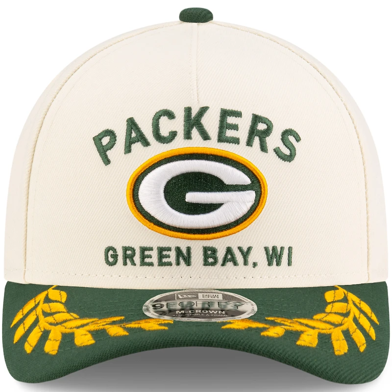 Casquette ajustable New Era 9FORTY M-Crown A-Frame pour homme, couleur crème/vert, des Packers de Green Bay, draft NFL 2025