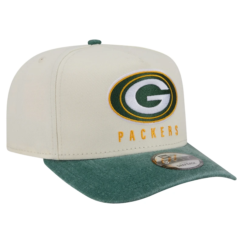 Casquette snapback New Era crème/verte Green Bay Packers Green Bay Packers, modèle A-Frame délavé 9FIFTY pour homme