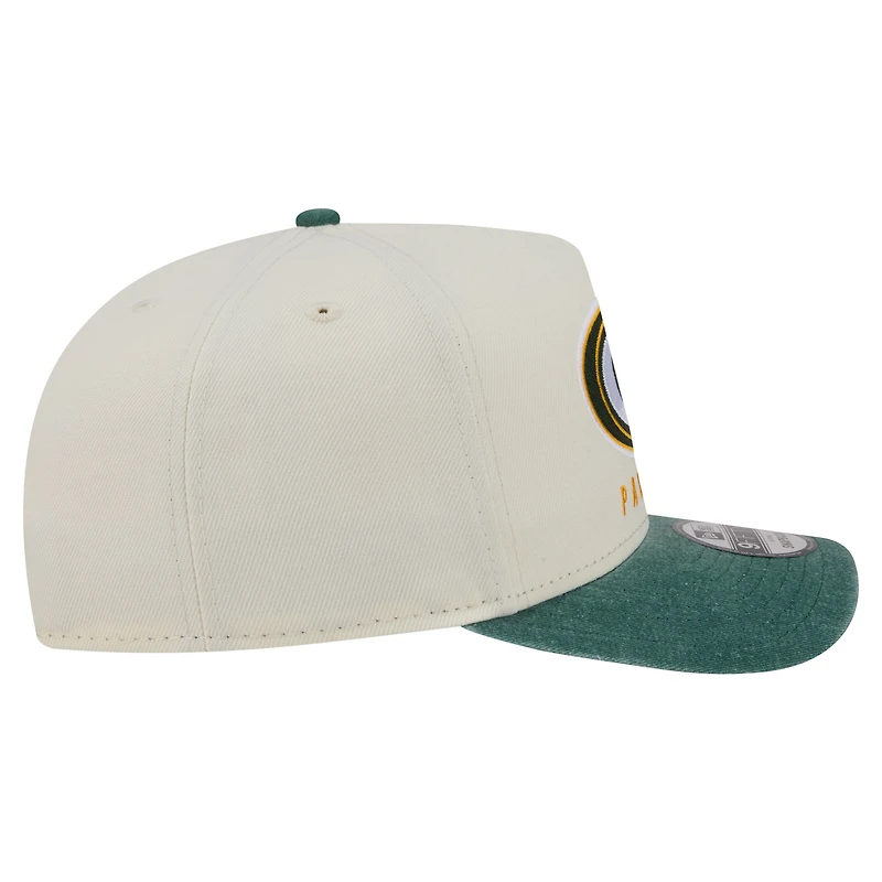 Casquette snapback New Era crème/verte Green Bay Packers Green Bay Packers, modèle A-Frame délavé 9FIFTY pour homme