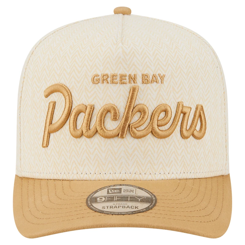 Men's New Era Cream Green Bay Packers Herringbone 9FIFTY A-Frame Snapback Hat