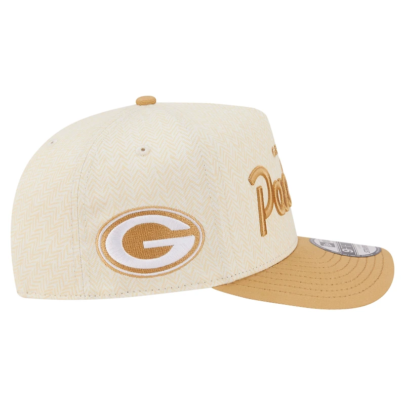 Men's New Era Cream Green Bay Packers Herringbone 9FIFTY A-Frame Snapback Hat