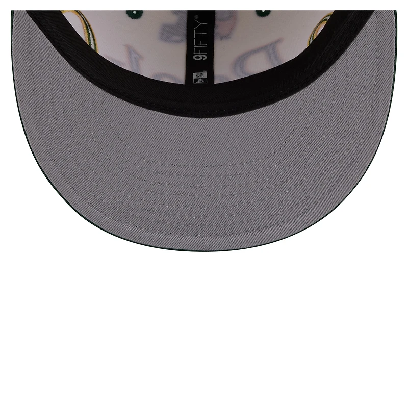 Men's New Era Cream Green Bay Packers Oversized Slogan 9FIFTY Snapback Hat