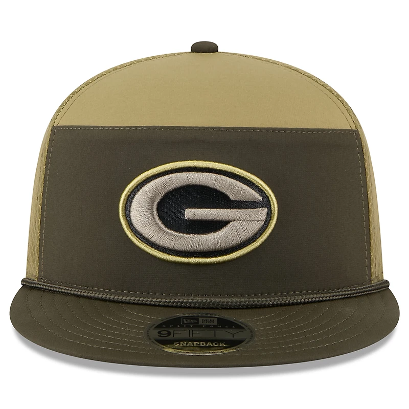 Men's New Era  Dark Green Green Bay Packers 2025 Salute to Service Split Panel 9FIFTY Snapback Hat