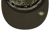Casquette snapback 9FIFTY à panneau fendu New Era Green Bay Packers 2025 Salute to Service pour homme, vert foncé