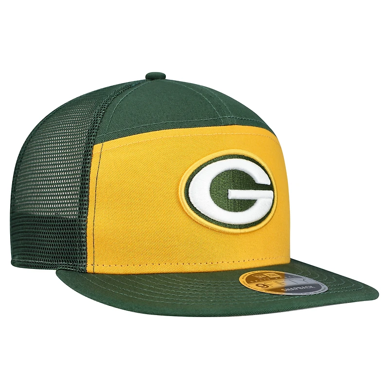 Casquette snapback 9FIFTY extérieure à panneau fendu New Era pour homme, couleur or/vert, des Green Bay Packers