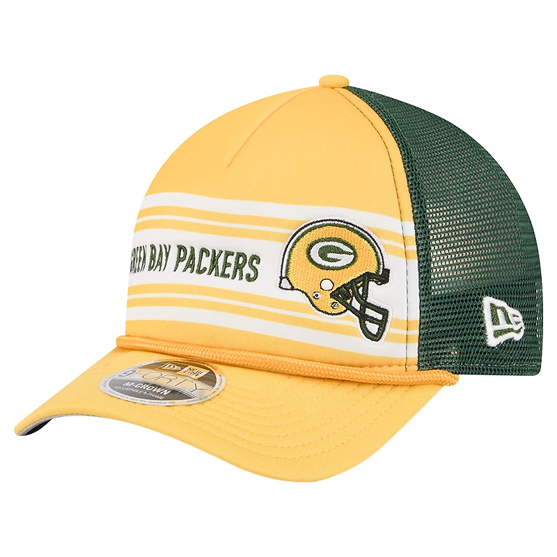 Casquette ajustable New Era Gold Green Bay Packers Linear A-Frame 9FORTY pour homme