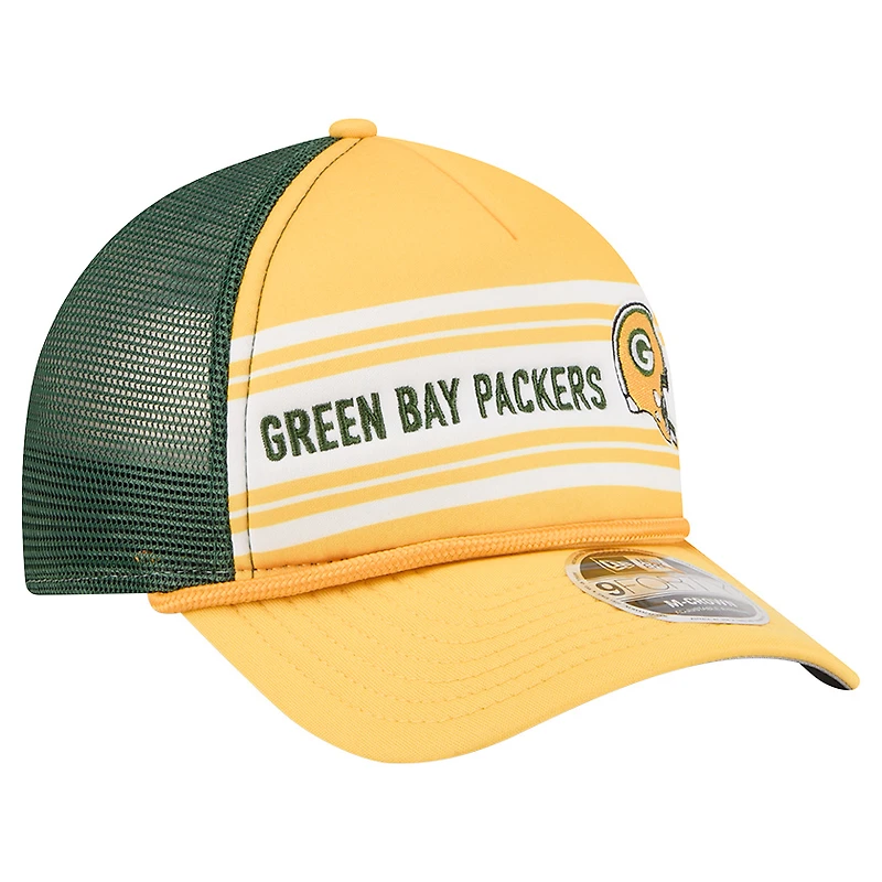 Casquette ajustable New Era Gold Green Bay Packers Linear A-Frame 9FORTY pour homme