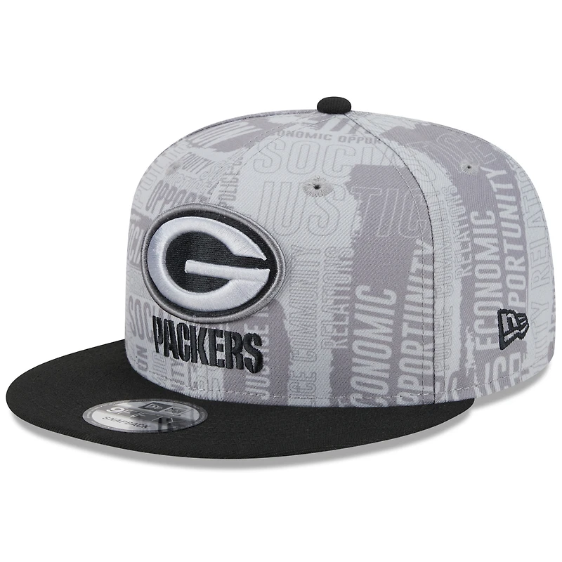 Casquette Snapback 9FIFTY New Era pour hommes, gris/noir, Green Bay Packers Inspire Change