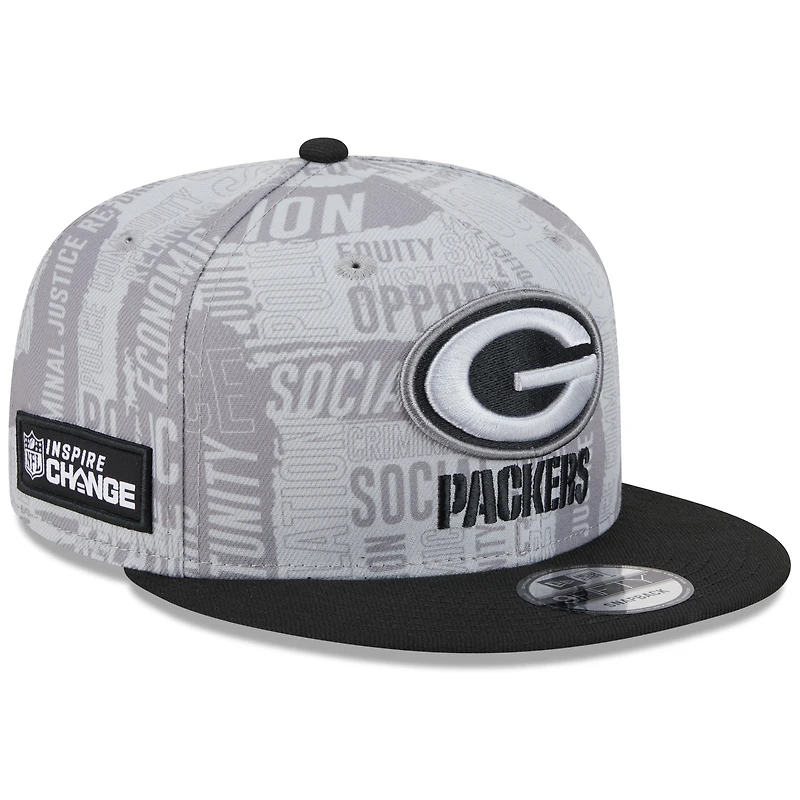 Casquette Snapback 9FIFTY New Era pour hommes, gris/noir, Green Bay Packers Inspire Change
