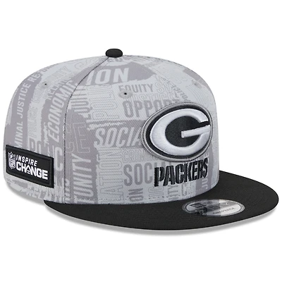 Casquette Snapback 9FIFTY New Era pour hommes, gris/noir, Green Bay Packers Inspire Change