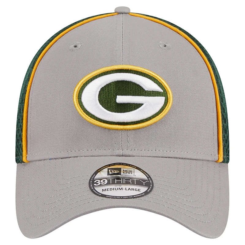 Casquette flexible 39THIRTY Pipe New Era pour hommes, gris/vert, Green Bay Packers