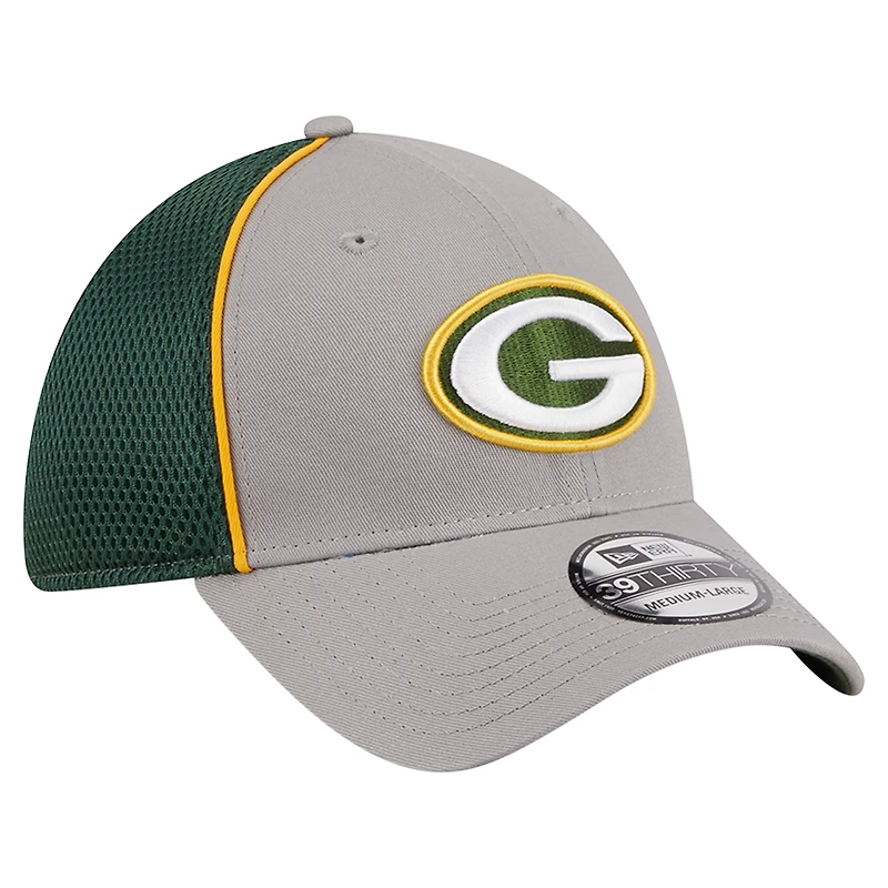 Men's New Era Gray/Green Green Bay Packers Pipe 39THIRTY Flex Hat