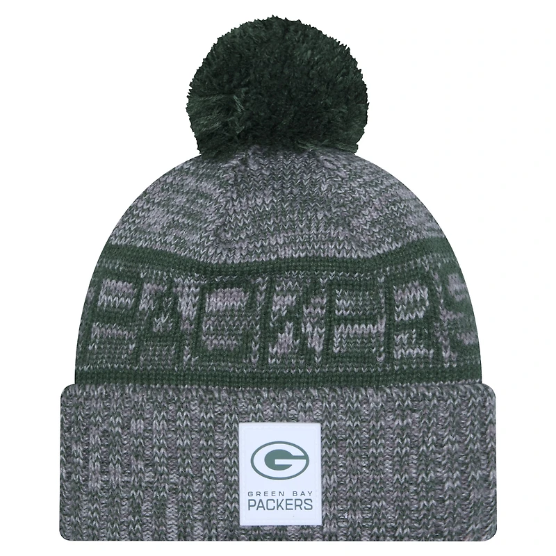 Men's New Era Gray Green Bay Packers 2025 Sideline Cuffed Knit Hat with Pom