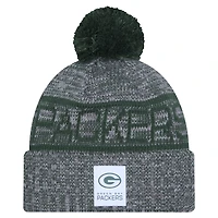 Men's New Era Gray Green Bay Packers 2025 Sideline Cuffed Knit Hat with Pom