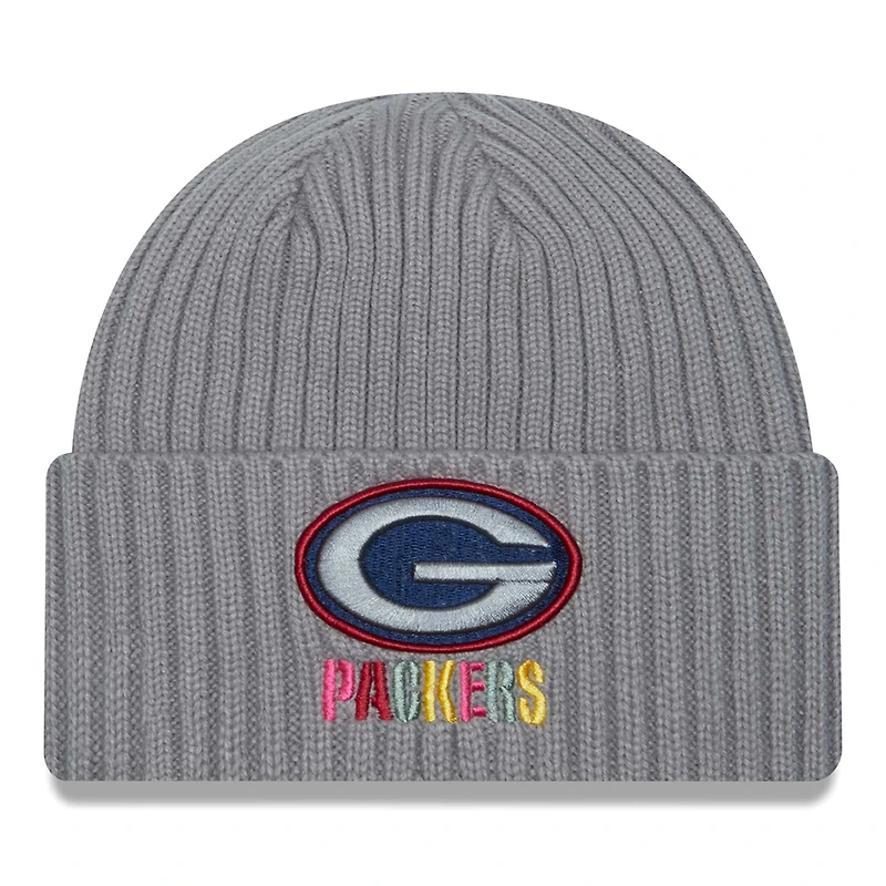 Bonnet en tricot à revers multiples New Era pour hommes, gris Green Bay Packers Color Pack