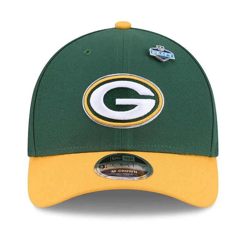 Casquette ajustable New Era Green Bay Packers 2026 NFL Draft 9FORTY M-Crown pour homme, verte et or
