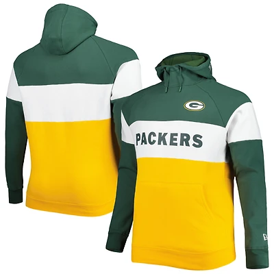 Sweat à capuche en molleton raglan New Era pour homme, vert/doré Green Bay Packers Big & Tall Current Colorblock