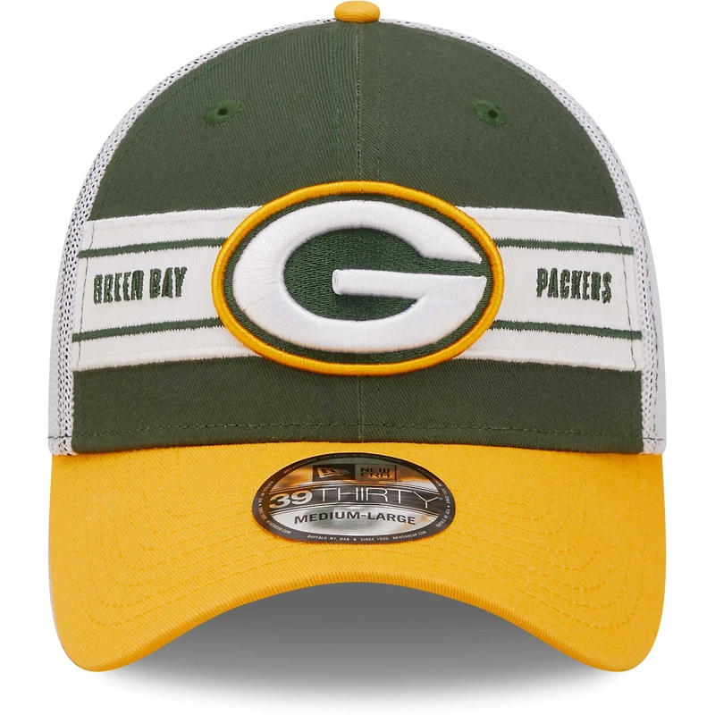 Casquette 39THIRTY à bandes de l'équipe Green Bay Packers New Era pour homme - vert/doré flex