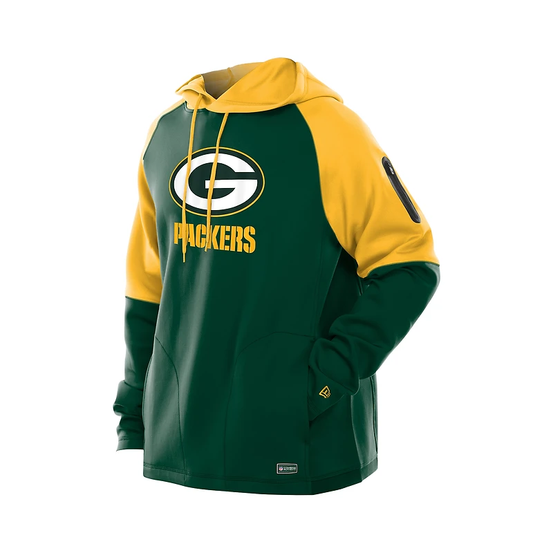 Men's New Era Green Bay Packers Combine Authentic Color Block Raglan Pullover Hoodie