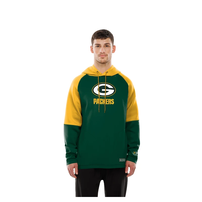 Men's New Era Green Bay Packers Combine Authentic Color Block Raglan Pullover Hoodie