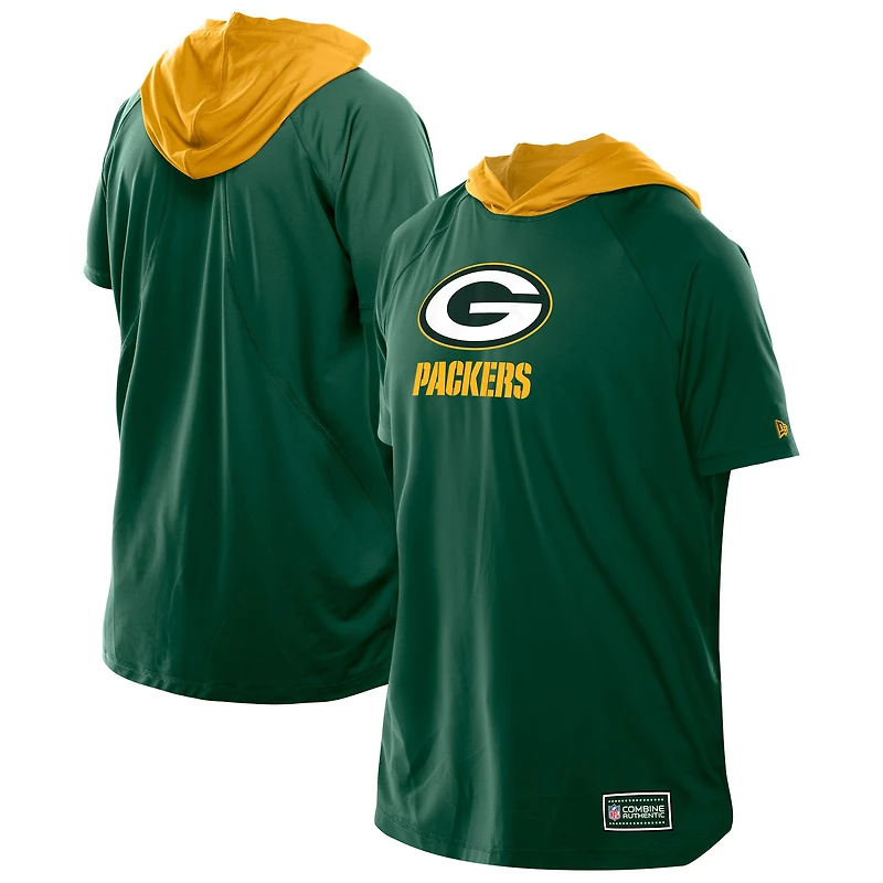 Men's New Era Green Bay Packers Combine Authentic Hooded Raglan Short-Sleeve T-Shirt