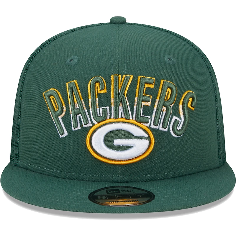 New Era Vert Green Bay Packers Grade Trucker 9FIFTY Snapback Casquette pour homme