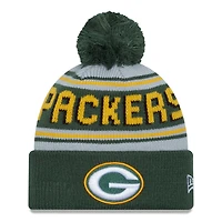 Bonnet en tricot à revers principal Green Bay Packers New Era pour hommes avec pompon