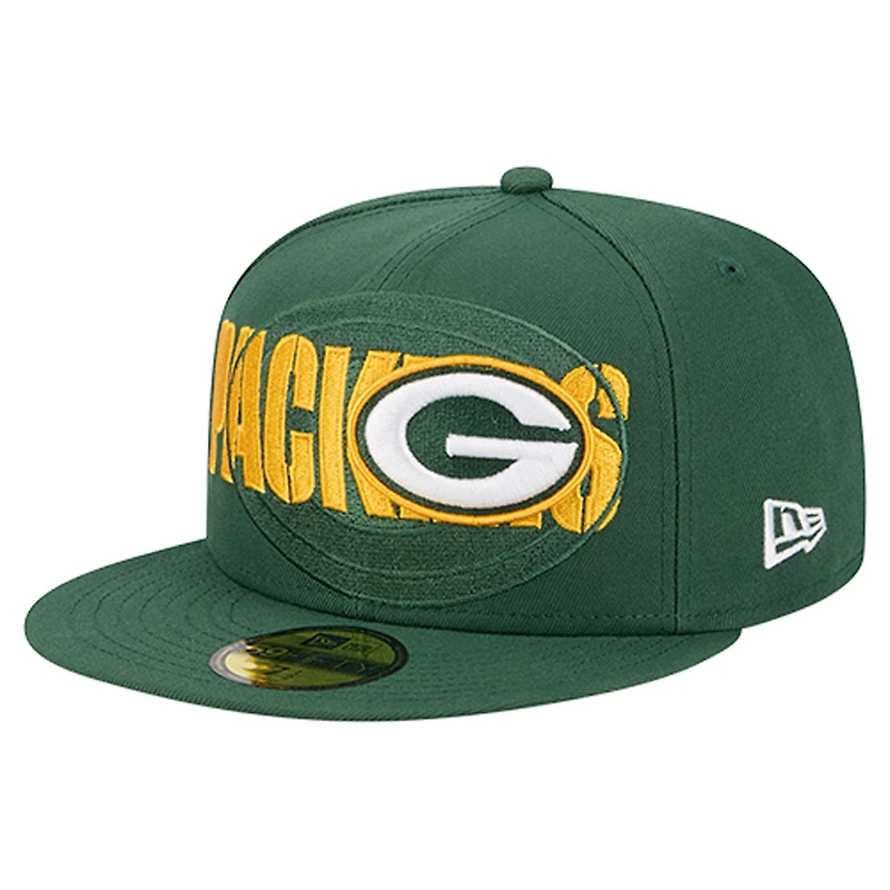 Men's New Era Green Bay Packers Overlap Wordmark 59FIFTY Fitted Hat