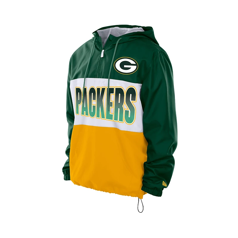 Men's New Era Green Bay Packers Ripstop Quarter-Zip Hooded Windbreaker