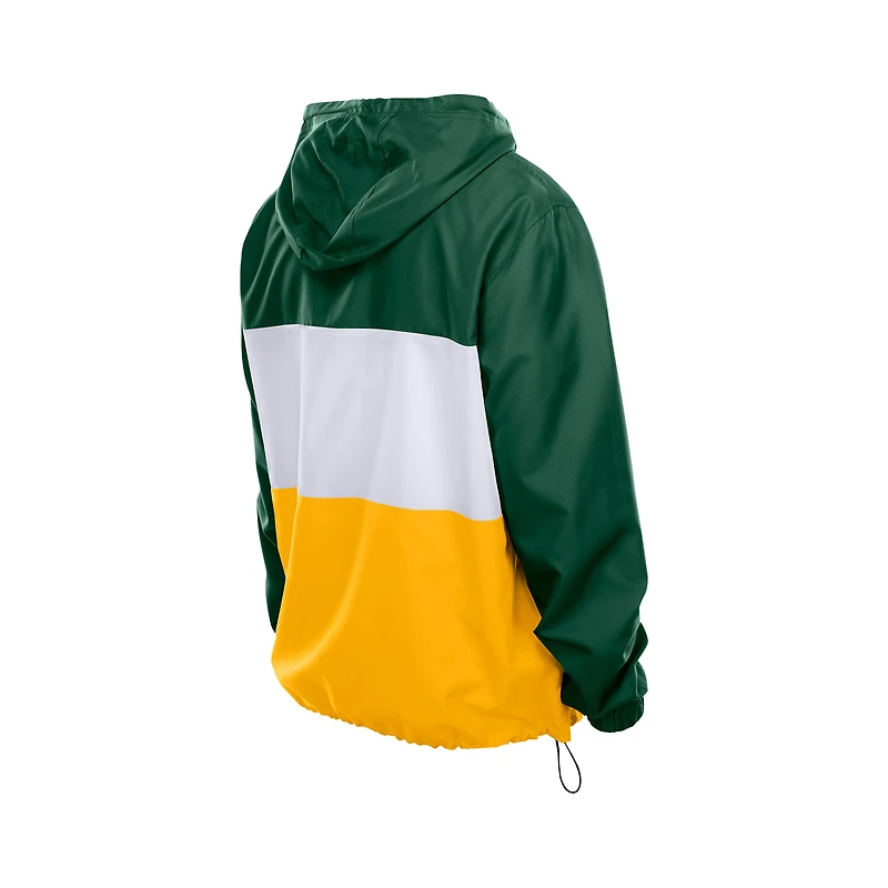 Coupe-vent à capuche zippé quart de tour New Era Green Bay Packers pour homme