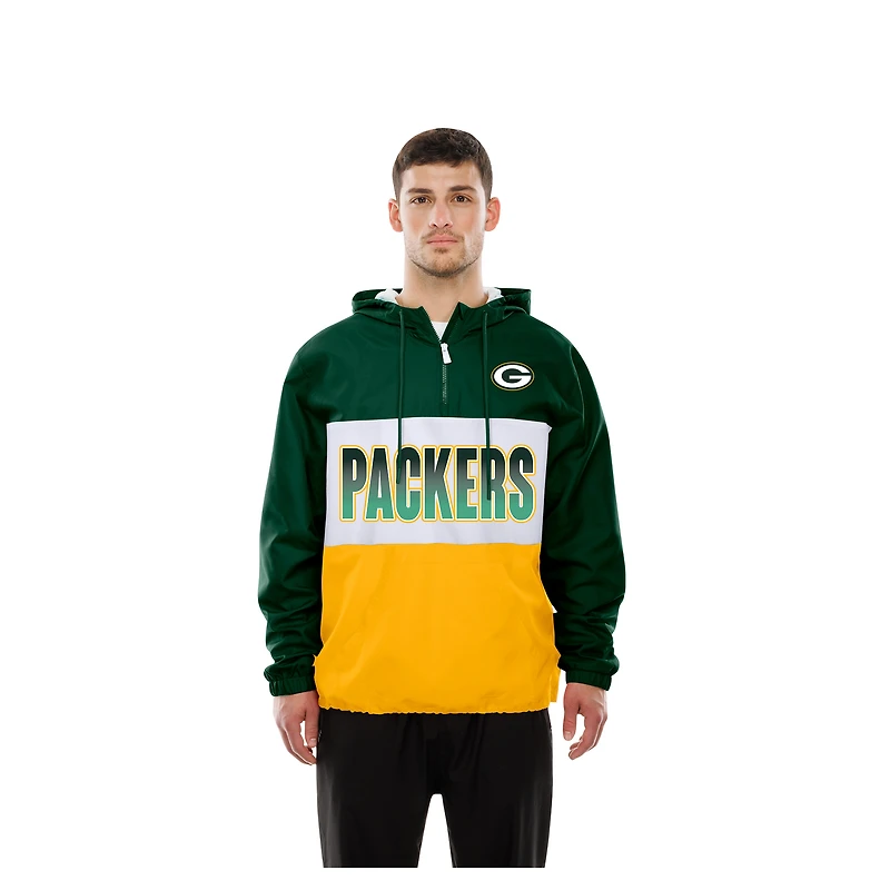 Men's New Era Green Bay Packers Ripstop Quarter-Zip Hooded Windbreaker