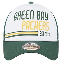 Men's New Era Green Green Bay Packers Stacked A-Frame Trucker 9FORTY Adjustable Hat