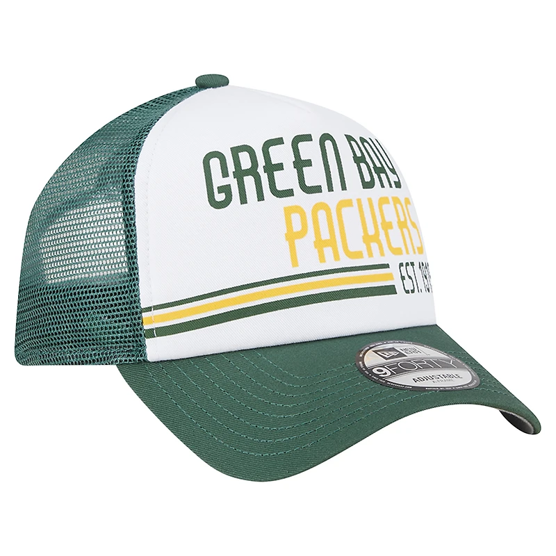 Men's New Era Green Green Bay Packers Stacked A-Frame Trucker 9FORTY Adjustable Hat