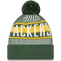 Green Bay Packers New Era pour homme à rayures vertes - Bonnet en tricot à revers avec pompon