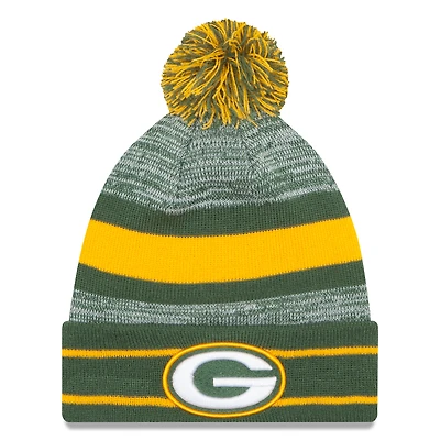 Men's New Era Green Green Bay Packers Team Logo Cuffed Knit Hat with Pom