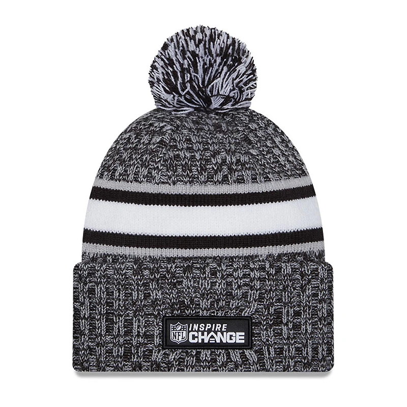 Bonnet en tricot à revers Inspire Change 2023 New Era Heather Black Green Bay Packers pour hommes avec pompon