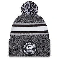 Bonnet en tricot à revers Inspire Change 2023 New Era Heather Black Green Bay Packers pour hommes avec pompon