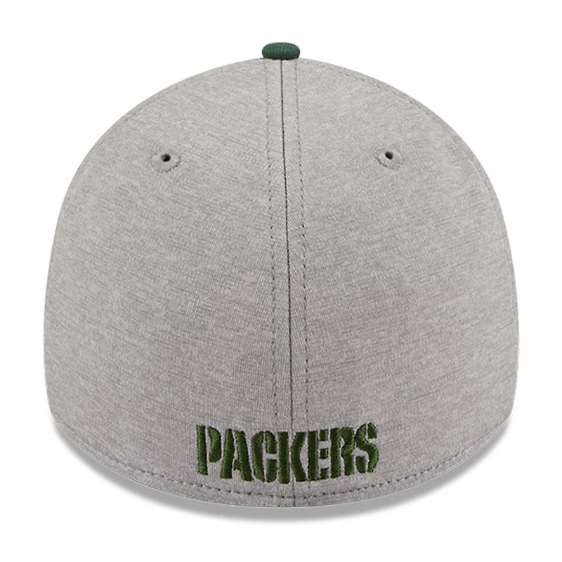 Casquette flexible 39THIRTY rayée Green Bay Packers New Era pour hommes, gris chiné/vert