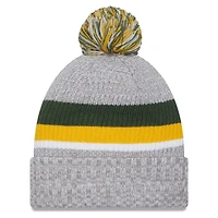 Bonnet en tricot à revers New Era pour hommes, gris chiné, Green Bay Packers, avec pompon