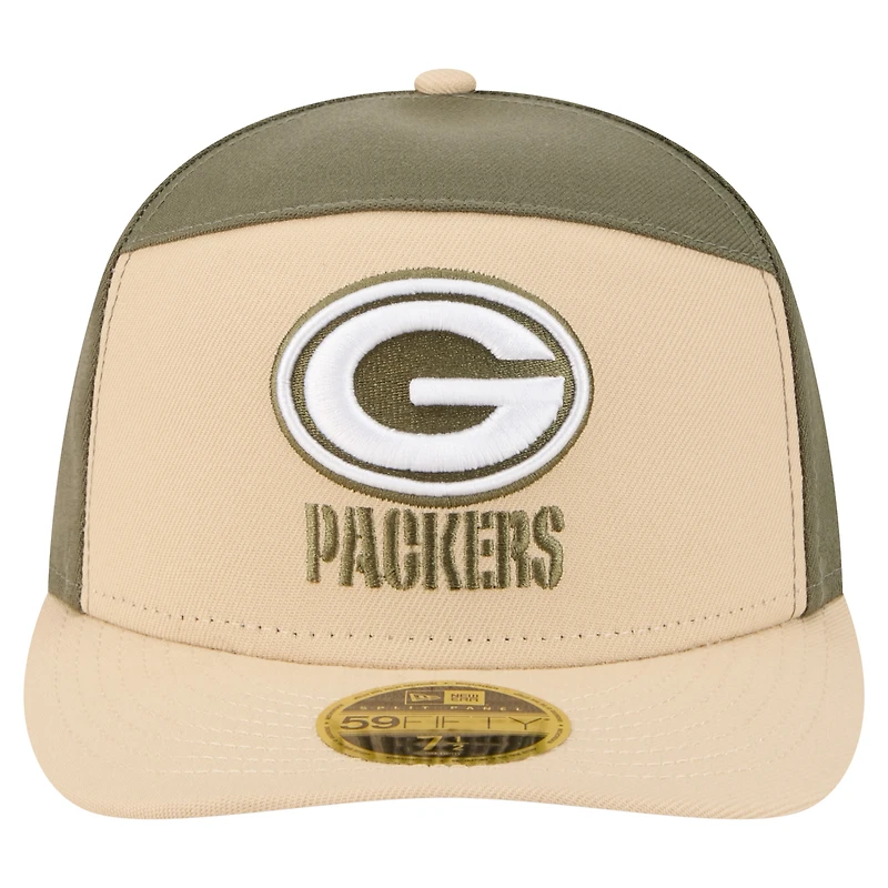Men's New Era Light Beige/Olive Green Bay Packers Two-Tone Color Pack Split Panel 59FIFTY Fitted Hat