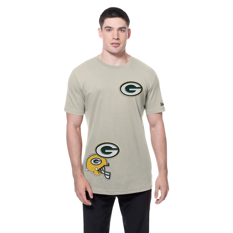 Men's New Era Light Beige Green Bay Packers Multi Patch T-Shirt