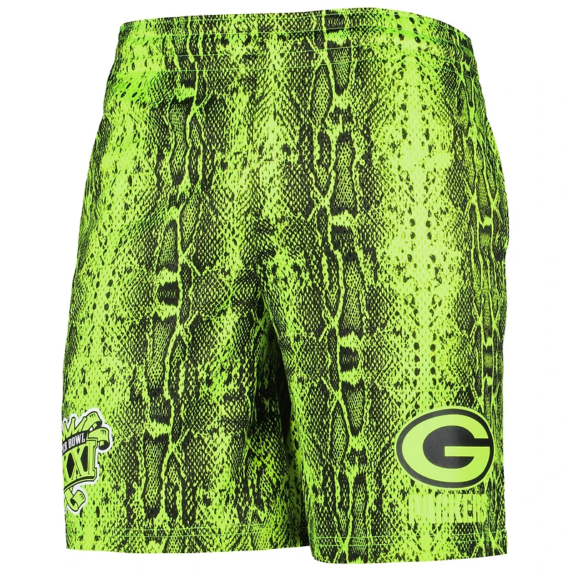 Short d'été vert fluo Green Bay Packers New Era pour homme