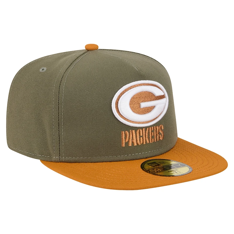 Men's New Era Olive/Brown Green Bay Packers Color Pack A-Frame 59FIFTY Fitted Hat