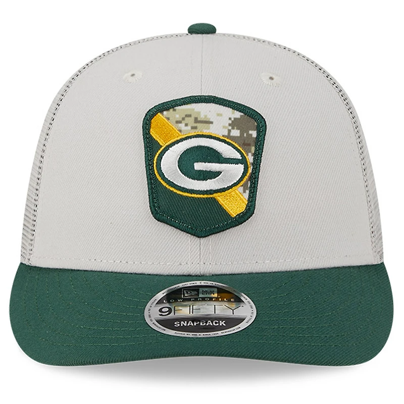 Casquette ajustée 59FIFTY Low Profile 59FIFTY pour hommes New Era Stone/Green Green Bay Packers 2023 Salute To Service